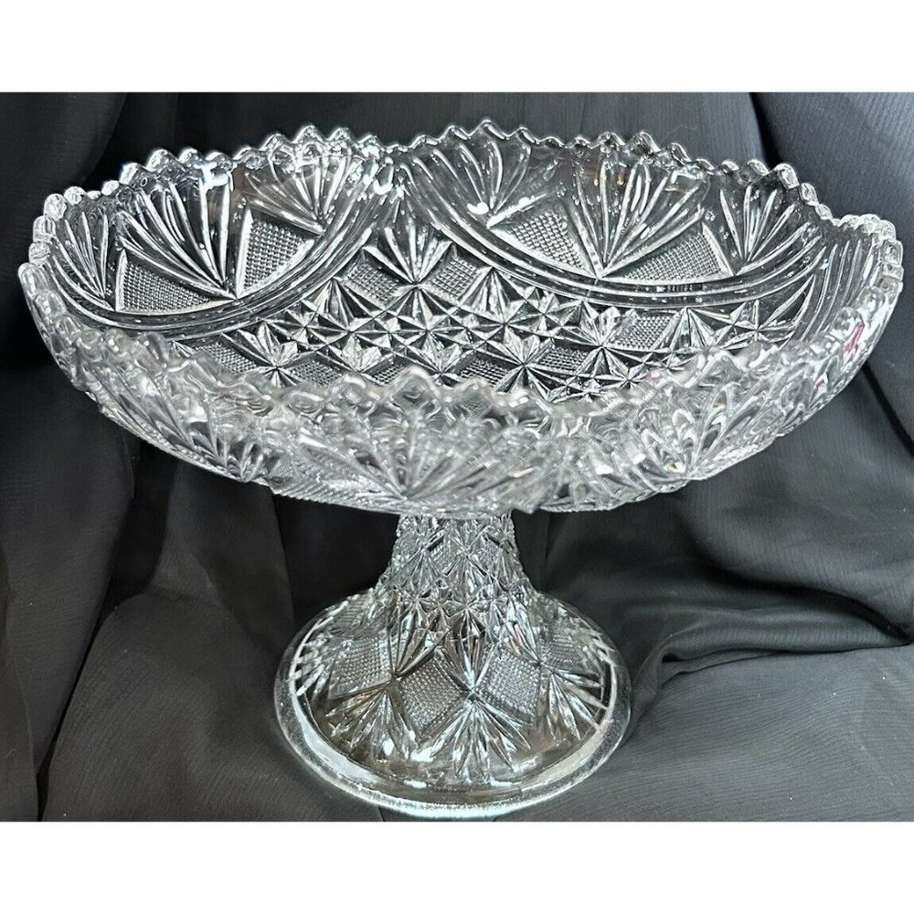 Teutonic Pedestal Compote McKee Glass Company c1905 Scalloped Pedestal VGUC
